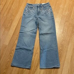 LOFT Light Blue Flare Jeans with Studded Detail